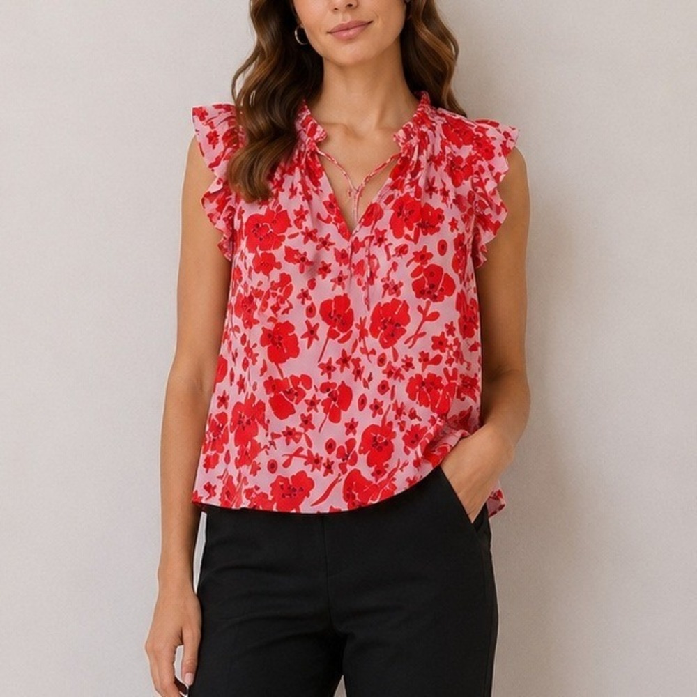 Caballero Floral Ruffle Sleeveless Blouse Multicolor Retail $184 |  Size M